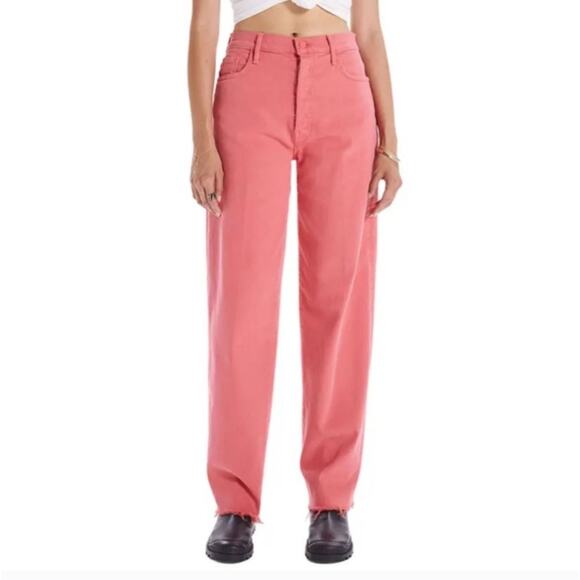 Mother Curbside Heel Fray Jeans Rose Of Sharon 25 Pink High Waisted Straight Leg - Picture 1 of 13